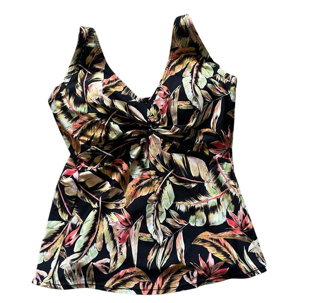 Sunsets Womens Black Floral Bra Underwire Tankini Size 36D Beach Vacation Flowy